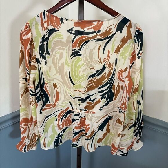 Madewell V-Neck Ruffle Cuff Semi Sheer Blouse Size Large AJ996 - Picture 4 of 4